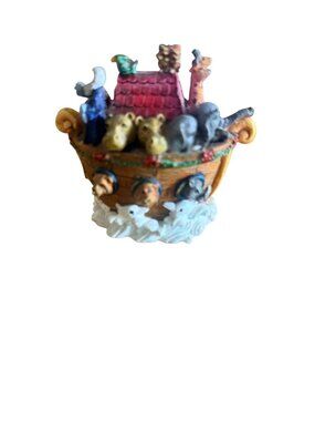 Noahs Ark Hinged Trinket Box Figurine With Animals Hand-Painted Resin 3 Inches